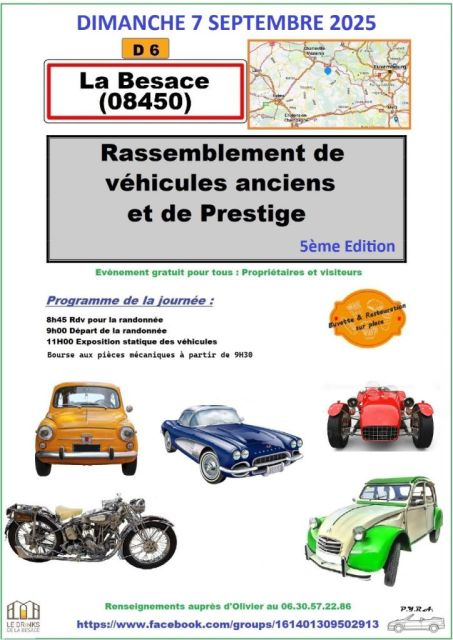 affiche deBourse aux pièces mécaniques et rassemblement de véhicules anciens et de prestige